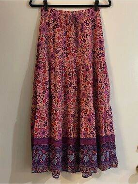 Floral Tiered Midi Skirt in Pink and Purple